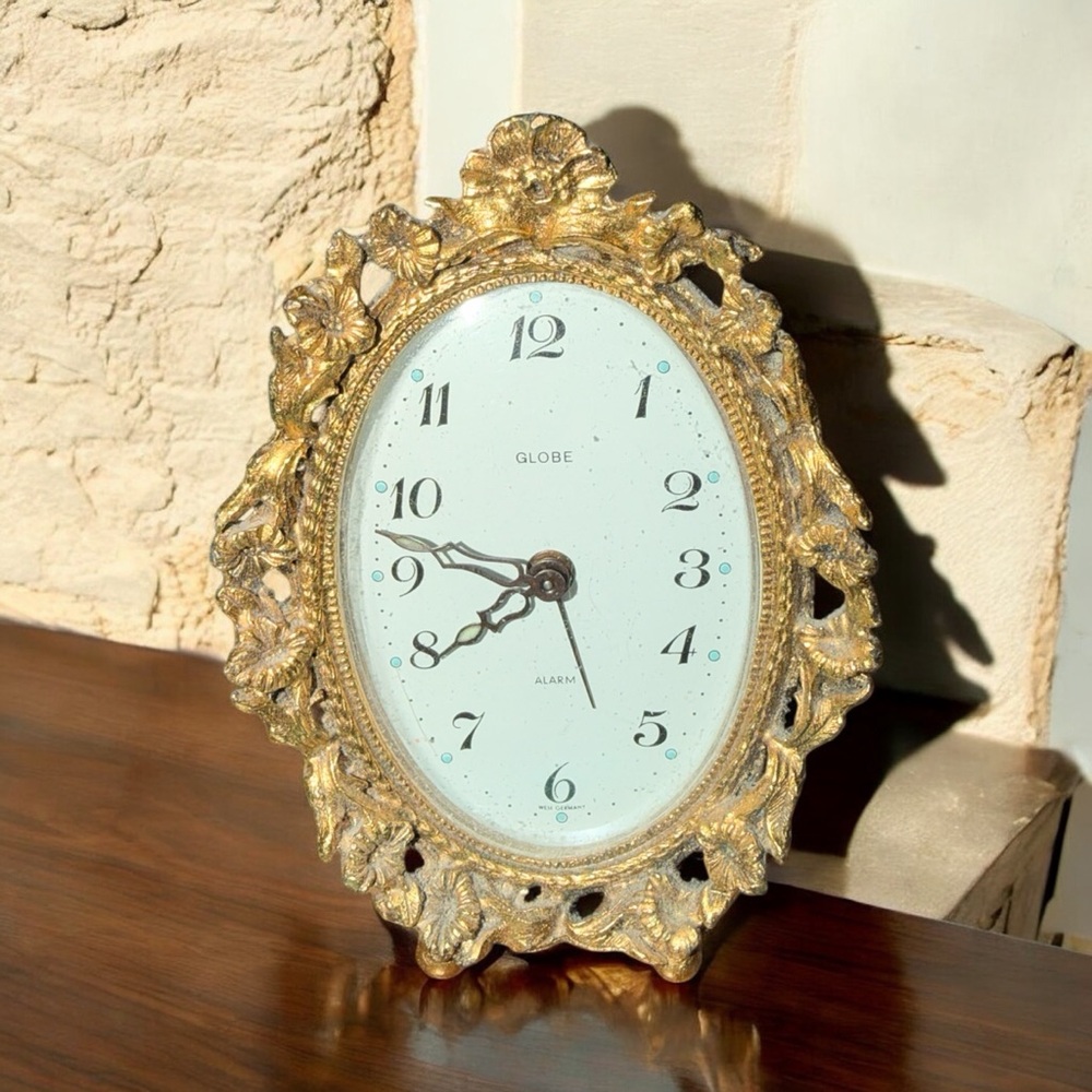 Vintage Gold Ornate Frame and Globe Clock Set - Picture 2 of 3